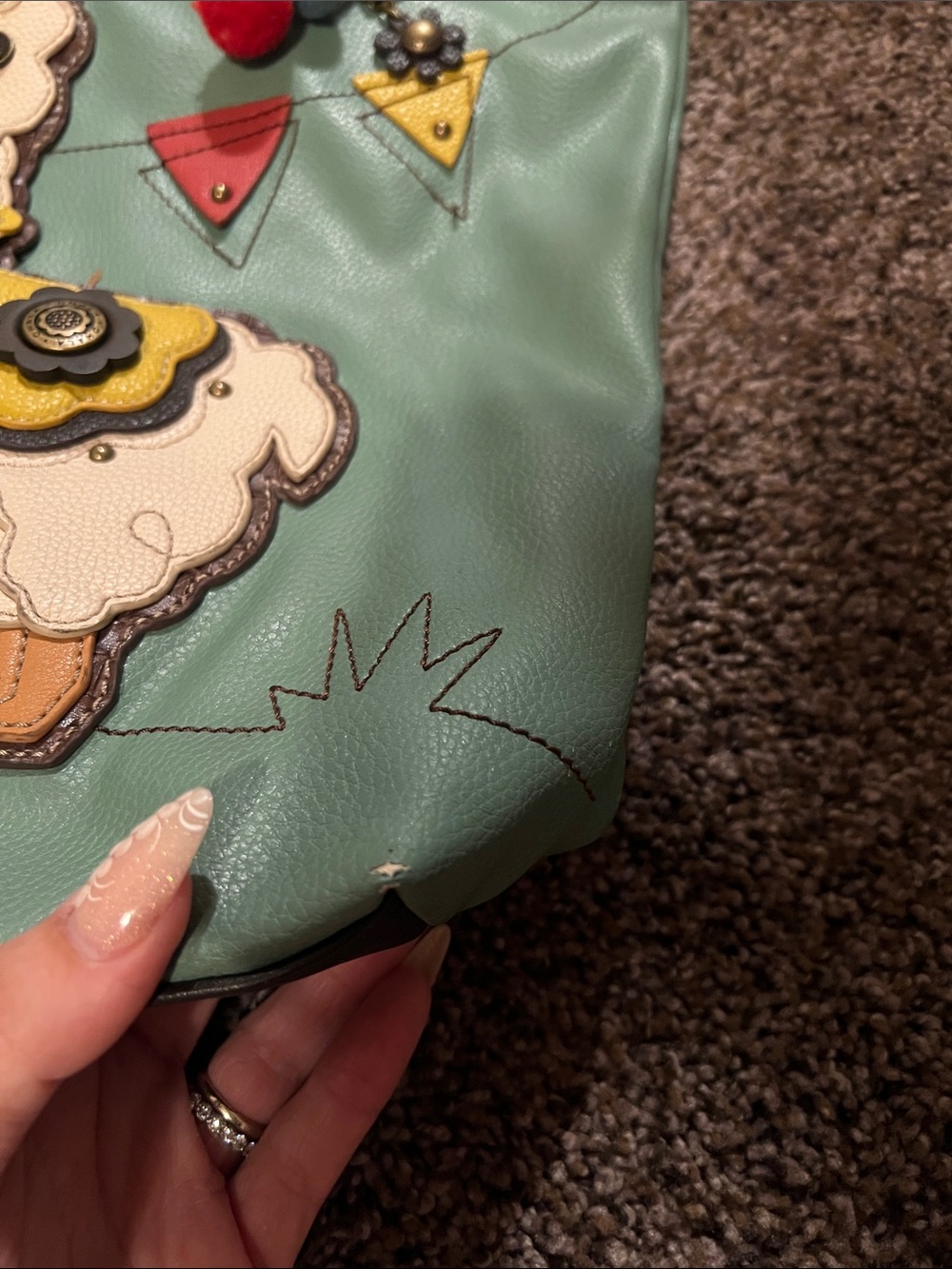 Chala- Turquoise Tote with Polka Dot Lining - Picture 5 of 11
